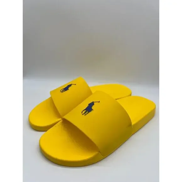 Polo Ralph Lauren Signature Pony Slide Yellow Blue Man's Size 14M NEW - Picture 5 of 12
